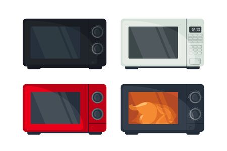 Microwave oven icon set in flat style isoated on white background. Vector illustrationのイラスト素材