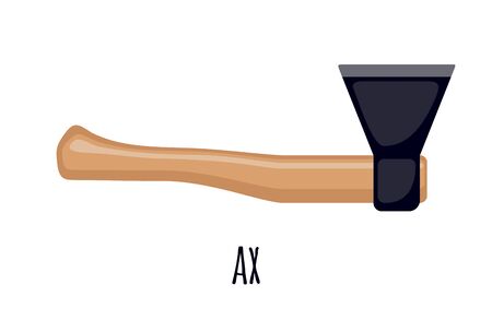 Ilustración de Wooden axe icon in flat style isolated on white background. Carpenter tool. Vector illustration. - Imagen libre de derechos