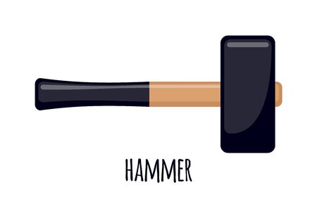 Hammer icon in flat style isolated on white background. Carpenter tool. Vector illustration.のイラスト素材