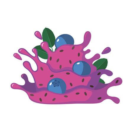 Blueberry Jam icon with chia seeds in flat style isolated on white background. Vector illustration. Cartoon tasty jam.のイラスト素材