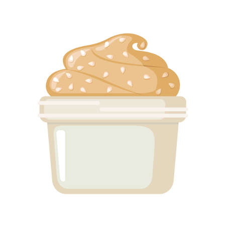 Tahini sesame seed paste icon in flat style isolated on white background. Traditional food in Palestine. Vector illustration.のイラスト素材