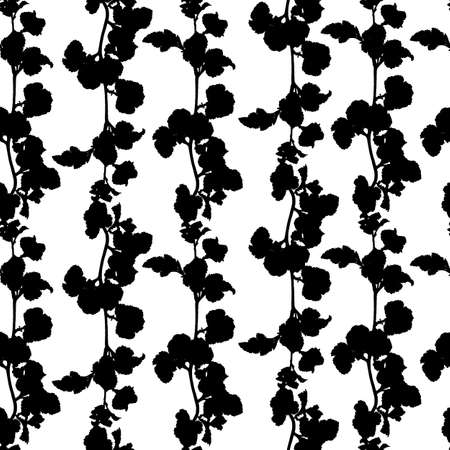 Monochrome vector cute seamless pattern with leaves isolated on white background.のイラスト素材