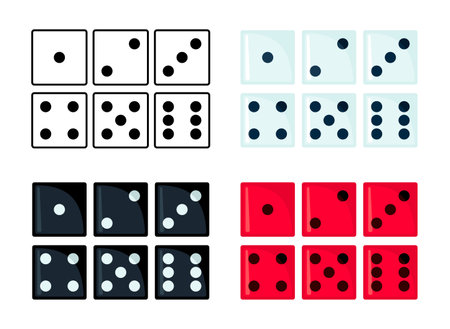 Set of dice icons in four different colors.のイラスト素材