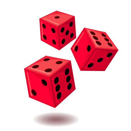 Red dices with black dots isolated on white background.のイラスト素材