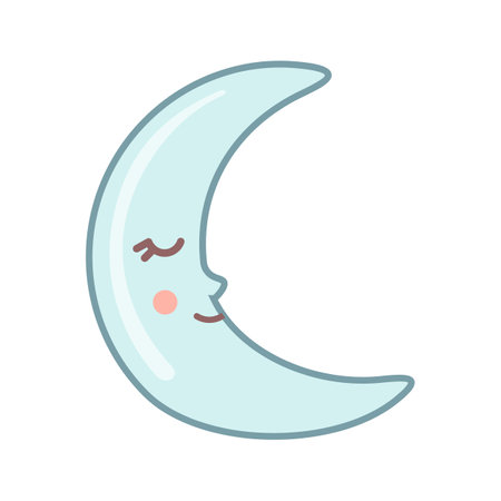 Cute Moon icon with kawaii face isolated on white background.のイラスト素材