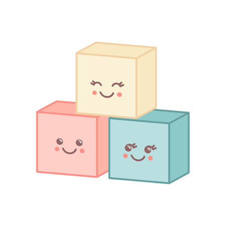 Cute tower cubes with kawaii faces isolated on white background.のイラスト素材