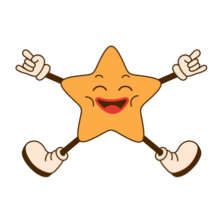 Groovy hippie Christmas star in trendy retro cartoon style isolated on white background.のイラスト素材