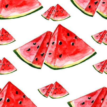 Watercolor summer fruit watermelon pattern on white background