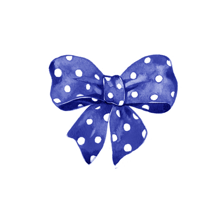 Watercolor blue satin bow polka dot on white backgroundの写真素材