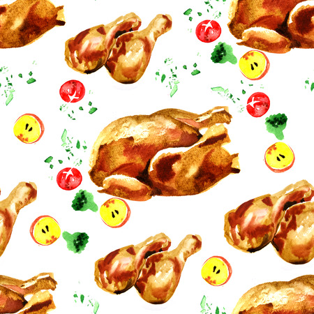 watercolor illustration fried chicken legs seamless patternの写真素材
