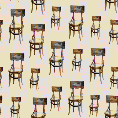 Watercolor seamless pattern with old chair. Hand sketch.の写真素材