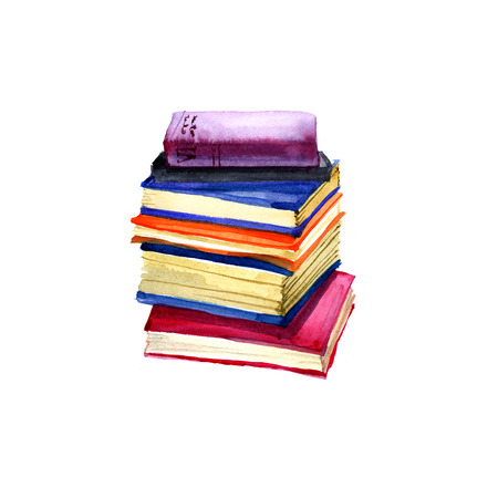Watercolor old books illustration on white backgroundの写真素材