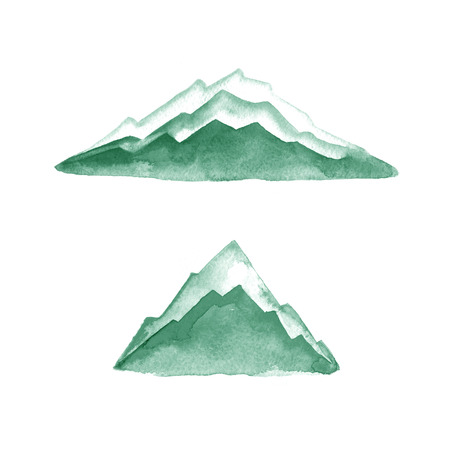 Mountains. Watercolor painting. Logo element. Illustration. Green.の写真素材