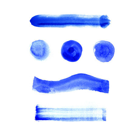Watercolor paper texture hand drawn blue isolated stroke stain.の写真素材