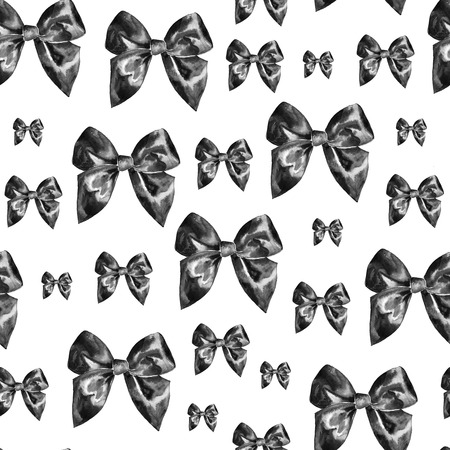 Halloween black bows seamless pattern isolated on whiteの写真素材