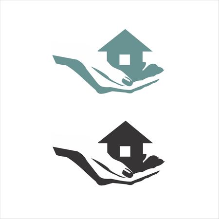 Icon home. The symbol of the company for the construction repair and maintenance of the house. Vector illustration. The image of the hands and the roof of the house.のイラスト素材