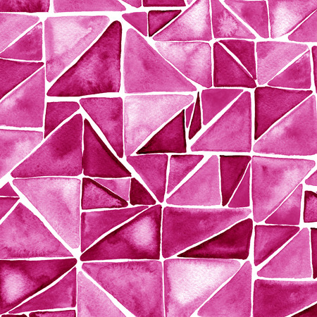 Watercolor red wine triangles pattern. Geometric abstract texture.の写真素材