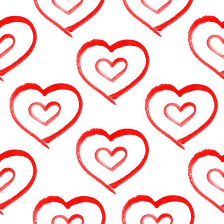 seamless pattern with hand painted watercolor hearts on white background. Perfect for romantic...