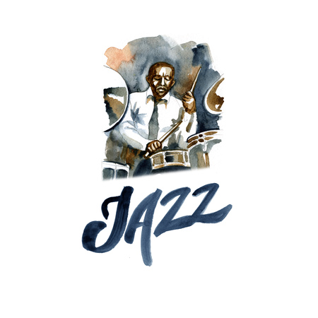 Watercolor drummer of jazz band playing. Creative peopleの写真素材