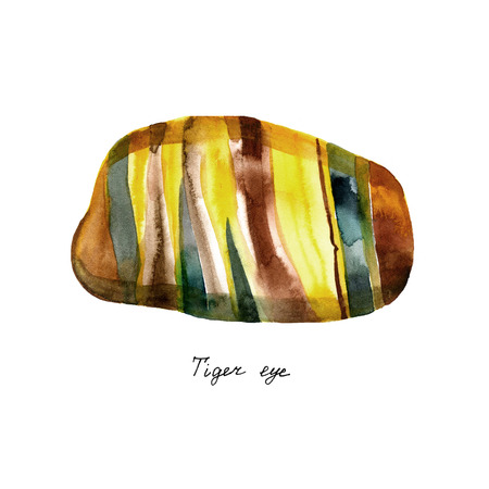Watercolor natural mineral gem stone - Tigers eye - Tiger eye gemstone isolated on white background.の写真素材