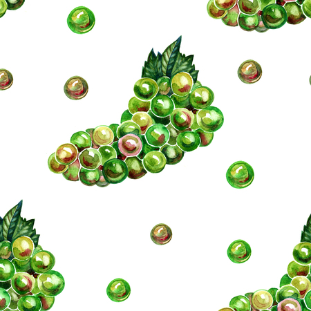 Watercolor seamless pattern of green grapes on white backgroundの写真素材