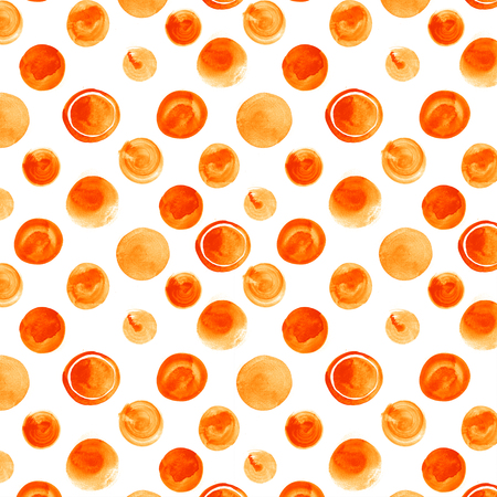 Seamless hand drawn watercolor pattern made of round orange dots, isolated.の写真素材