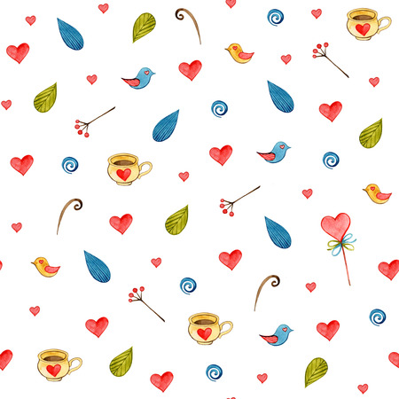 Stylish seamless pattern with watercolor hearts. Valentine elements. Love illustrationの写真素材