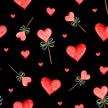 Watercolor hearts seamless background. Pink heart pattern. Colorful romantic texture.