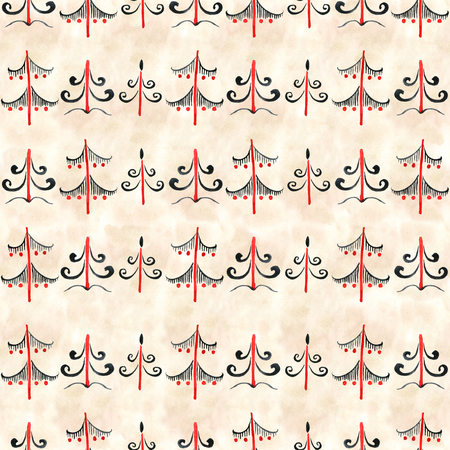 Seamless stylish pattern with black and white watercolor fir trees.の写真素材