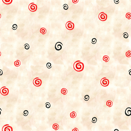 Abstract seamless pattern with swirling brush strokes in bright and contrasting colors red, white and black.の写真素材