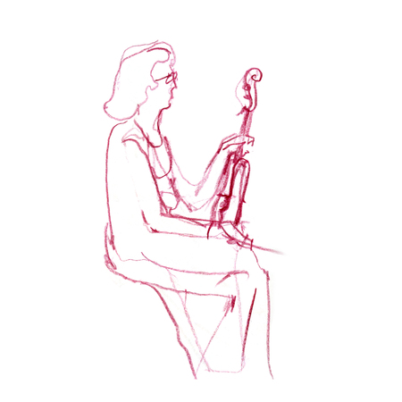 Graphic sketch at a concert, violinist, woman with a violin restingの写真素材