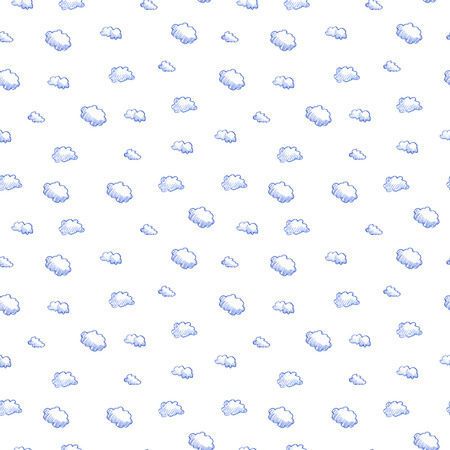 Doodle clouds pattern. Hand drawn colorful seamless background with cute clouds. Scandinavian style print.の写真素材