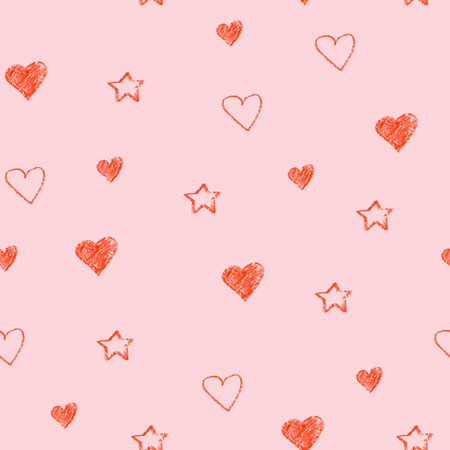 Simple hearts seamless pastel pattern. Valentines day background. Flat design endless chaotic texture made of tiny heart silhouettes. Shades of red.の写真素材