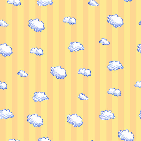 Hand drawn colorful seamless background with clouds. Scandinavian style print.の写真素材