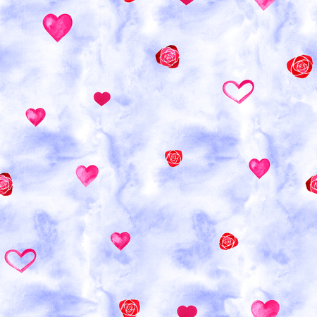 Beautiful illustration Seamless pattern with pink watercolor hearts.の写真素材