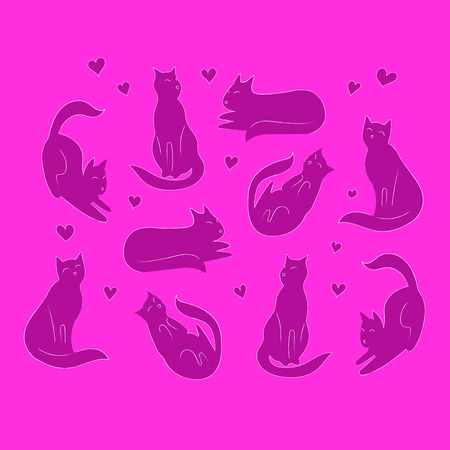 Vector Valentine spring with pink cats and heartsのイラスト素材