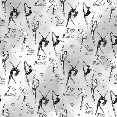 Ballerina silhouette on white background. Watercolor pattern.の写真素材