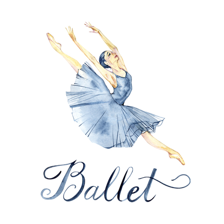 Ballerina dancing watercolor painting isolated on white background greeting cardの写真素材