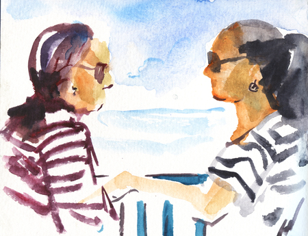 Sketch travel concept summer vacation on the ship, vacation collection. watercolor illustration.の写真素材