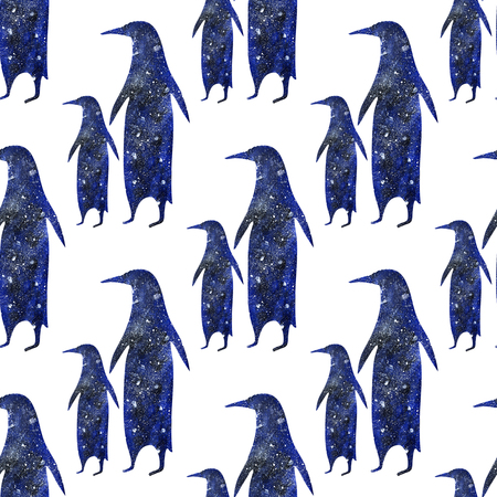 Illustration of the penguin in the space. Seamless patternの写真素材