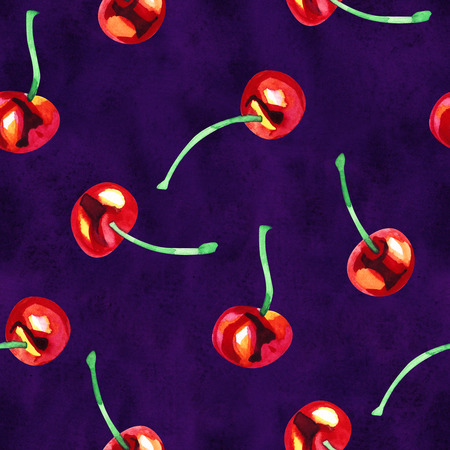 Watercolor seamless pattern with cherries. Hand drawn design. Hand drawn illustration.の写真素材