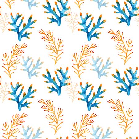High quality watercolor seamless pattern with underwater life objects.の写真素材