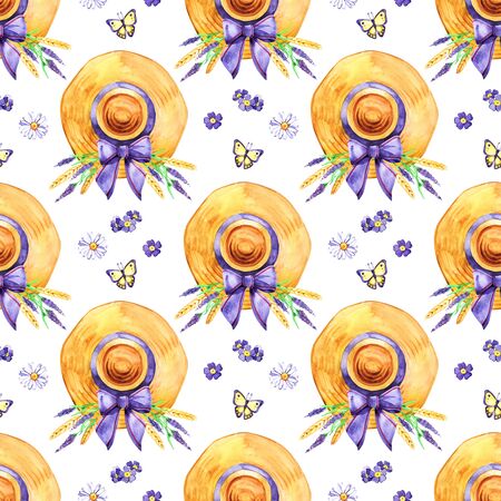 Watercolor hand painted provence village seamless pattern.の写真素材