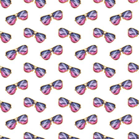 Watercolor seamless pattern with hipster sun glasses.の写真素材