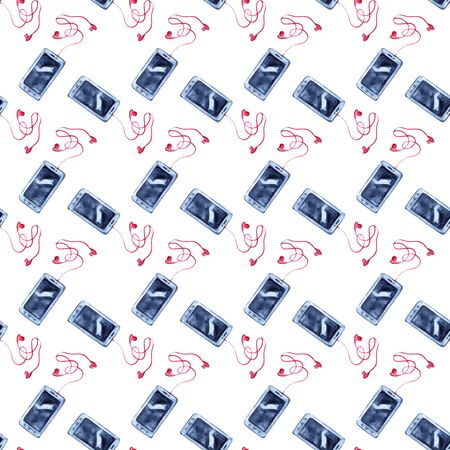 Mobile Devices, Smartphone, Seamless Pattern, Vintage Watercolor Background