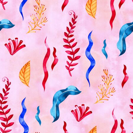 High quality watercolor seamless pattern with underwater life objects. It can be used for wallpaper, background, print, textile design, wrapping paper, cover.の写真素材