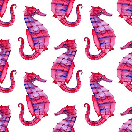 Watercolor seahorse seamless pattern. Underwater world image.の写真素材