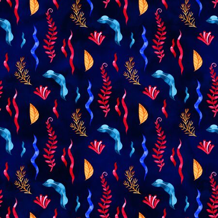 Seamless pattern with marine plants, leaves and seaweed.の写真素材