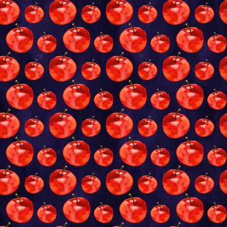 Watercolor seamless pattern with red apples, Hand draw illustration.