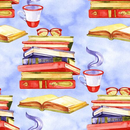 Watercolor books seamless patternの写真素材